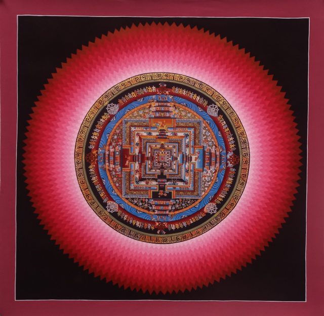 Hand painted Kalachakra Mandala Thangka painting with 24K gold details